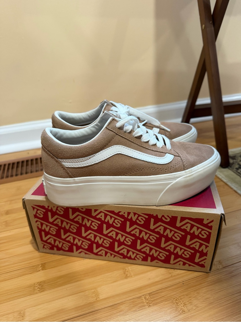 Vans Platform Old Skool Sneakers - Taupe and White